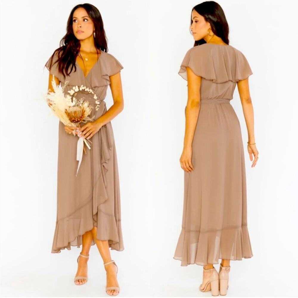 NWOT Show Me Your Mumu Jess Ruffle Midi Dress in Dune Chiffon Medium